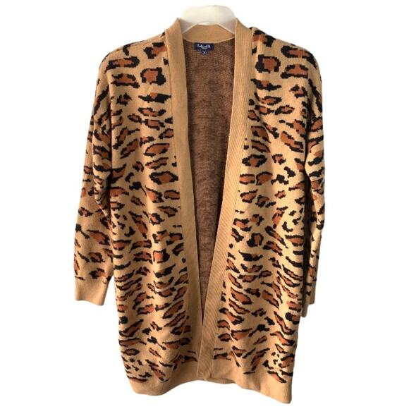 Splendid Cardigan Cheetah Animal Print Open Front Long Sleeve Knit Brown - Picture 1 of 9